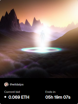 gm lovely souls &amp; badass rebels 🤍🏴‍☠️ Happy Tuesday! Nuna`s auction end in a few hours, get in if you like; it`s my AI debut (first AI piece ever minted)🤯

Current bid 0.069 ETH!
Check it out here 👉👉 foundation.app/@wildalps/wild…

By using AI to visualize energy I feel in my usual