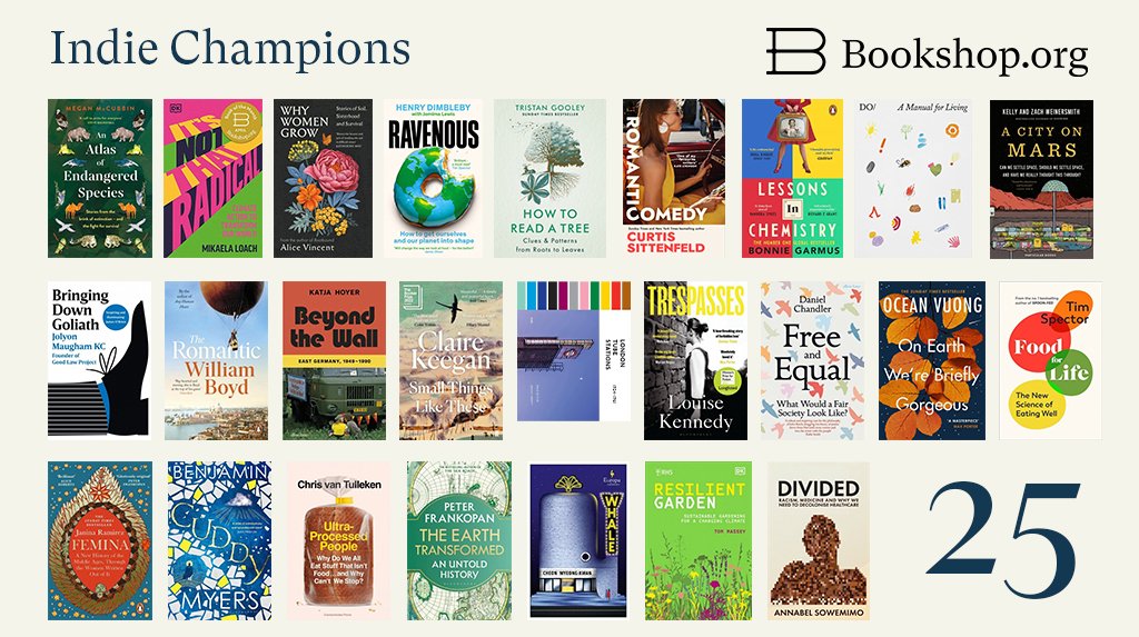 Announcing the latest Indie Champions, the top 25 books the Bookshop.org community have been reading in the last month. (You have EXCELLENT taste) bit.ly/indie_25