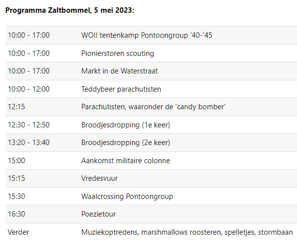 Nog even het programma van #Bevrijdingsdag in #Zaltbommel.

#Tourdewaal #5mei