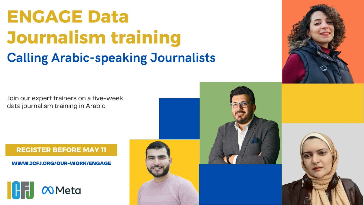 New opportunity for Arabic-speaking journalists &amp; content creators! In partnership with <a href="/Meta/">Meta</a>, this 5-week online training series on data journalism will provide you with digital skills, resources &amp; tools to effectively use data in your reporting: buff.ly/40jPR3g