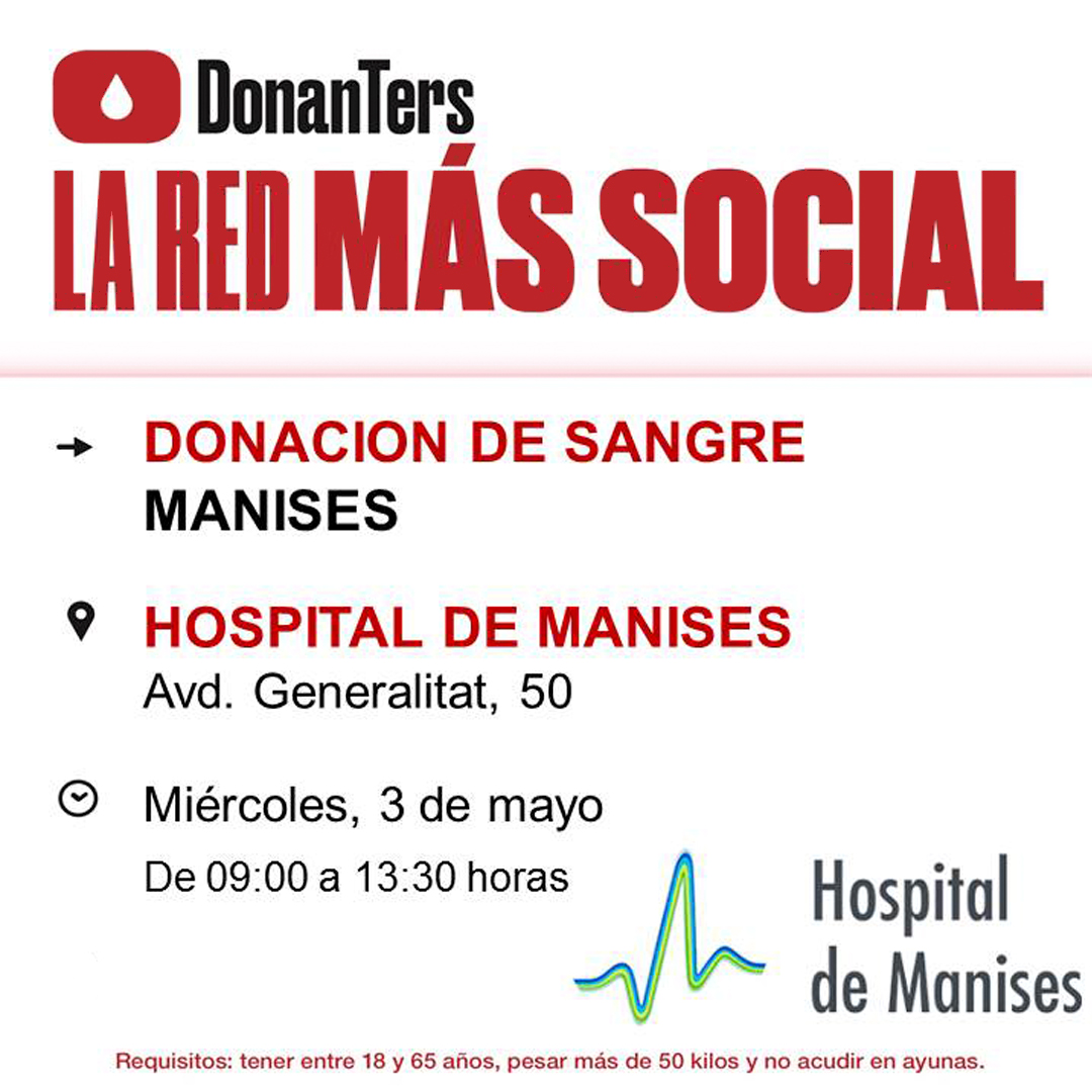 GVASalutManises's tweet photo. Mañana donamos sangre en el Hospital de #Manises. 🩸 Cada donación salva vidas. Desde las 9:00 de la mañana, te esperamos en nuestro vestíbulo hasta las 13:30 h. ¡Gracias! ❤️ #ManisesMeCuida #DonaSang https://t.co/ma0rj5AefG