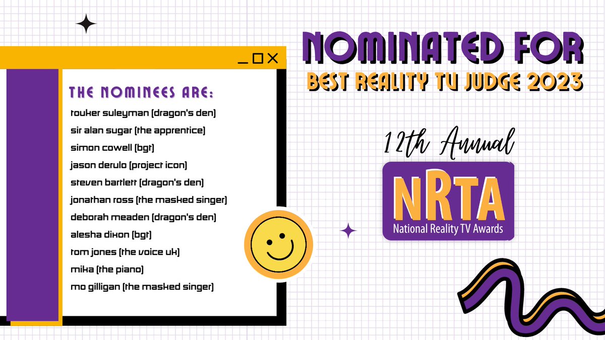 The wait is over! Here are the nominees for Best Reality TV Judge 2023...🎉🔥 Find below who features on this year's nominees list 🥳

The #NationalRealityTVAwards comes back this year in July for what will be an exciting 12th Edition🔥🔥 

Cast your vote now at LINK IN BIO