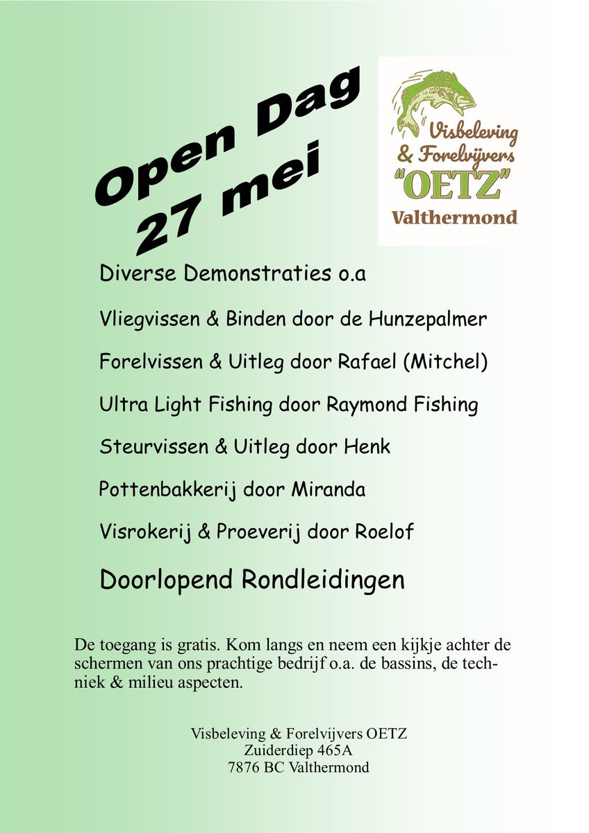 Opendag 27 mei #SaveTheDate #visvijver #drenthe #Groningen #leuk #kijkjeachterdeschermen