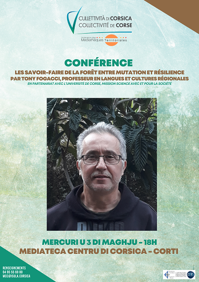 umrlisa's tweet photo. Retrouvez mercredi 3 mai à partir de 18h00 la conférence de Tony Fogacci sur "Les savoir-faire de la forêt entre mutation et résilience" à la Médiathèque Territoriale du Centre Corse.

↪️https://t.co/SWgDKzPHeY

#umrlisa #inshs #dr12_cnrs #Univcorse #CollectivitédeCorse #foret https://t.co/9OA70PsrGI