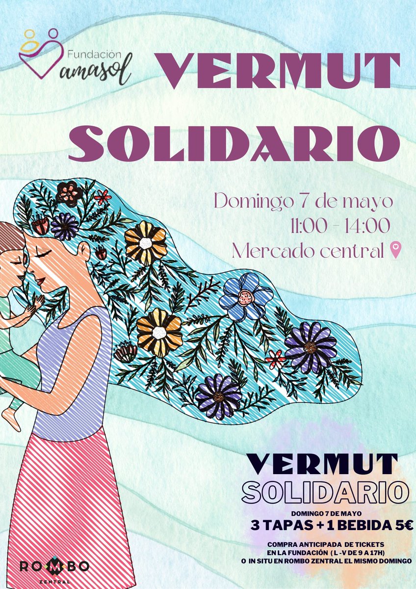 ¿Ya has hecho tus planes para el Día de la Madre? ¿Te vienes a tomar un vermut solidario al Mercado Central de la mano de <a href="/Amasol/">amasol</a> y @rombo_zentral ?
3 tapas+bebida 5€
📷 Día: domingo 7 de mayo
📷 Venta de entradas anticipadas en PºTierno Galván nº8