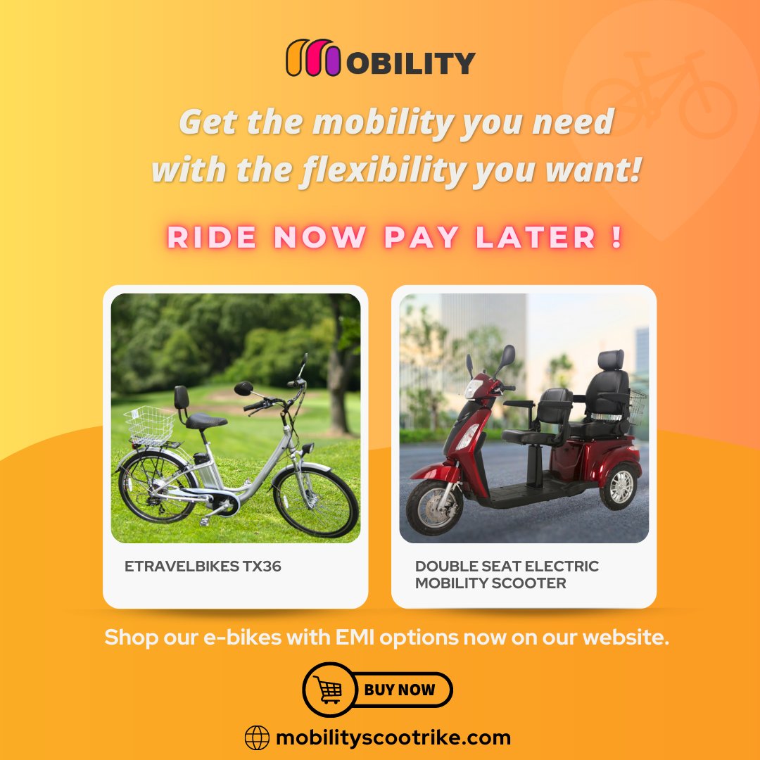Ride now, pay later! Our EMI options make owning an e-bike easy and affordable. 

Visit the website: mobilityscootrike.com

#mobility #mobilityvehicle #mobilityscooter #tricycle #traveladdict #solotravel #accessibletravel #disabledtravel #disabilityrights #Scooters