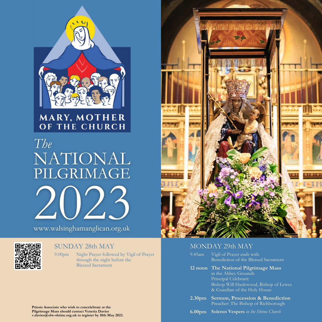 Monday 29th of May - The National Pilgrimage. Visit walsinghamanglican.org.uk/event/the-nati… for more information. Priests associate who wish to concelebrate at the pilgrimage mass should contact Venetia Davies by the 10th of May at the latest.