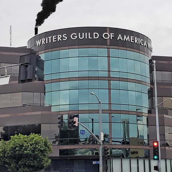 americanamemes's tweet photo. Black Smoke was just released from the WGA Building in Mid-City to signify a deal was not reached! The writers are striking! 
#WGAStrong #WGAStrike https://t.co/IMjAX213Qv