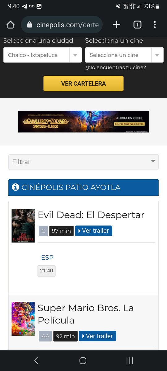 La Chica del Semefo tiene una queja con <a href="/Cinepolis/">Cinépolis</a> , venía a ver <a href="/EvilDead/">Evil Dead</a> a las 21:40 en patio ayotla por que así lo decía la aplicación y me dicen que no la pondrán &amp; ya me quedé con las ganas de hacer mi super recomendación.  😭 
Soy amante del terror