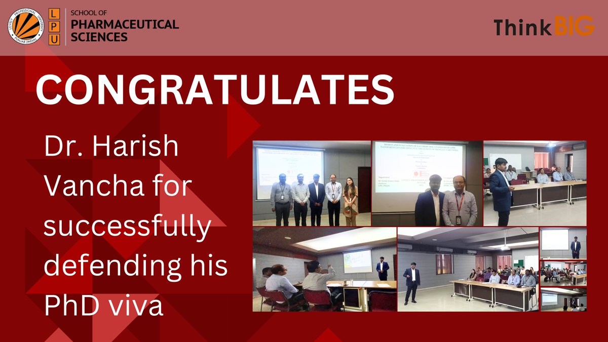 School of Pharmaceutical Sciences, LPU congratulates Dr. Vancha Harish for successfully defending his PhD viva.
