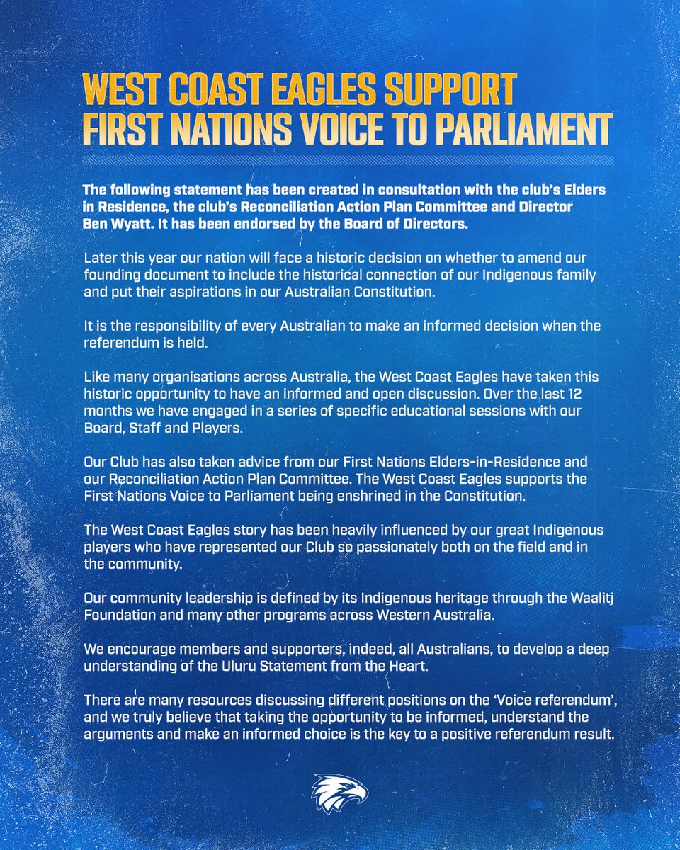 We're supporting the Voice to Parliament.

Full statement: bit.ly/VoiceTP