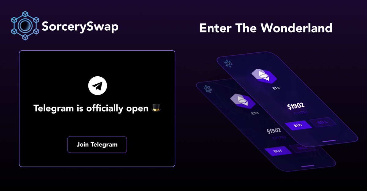 Start your trading journey with SorcerySwap 🪄

The Wonderland of Decentralized Trading 🎩

t.me/sorceryswap