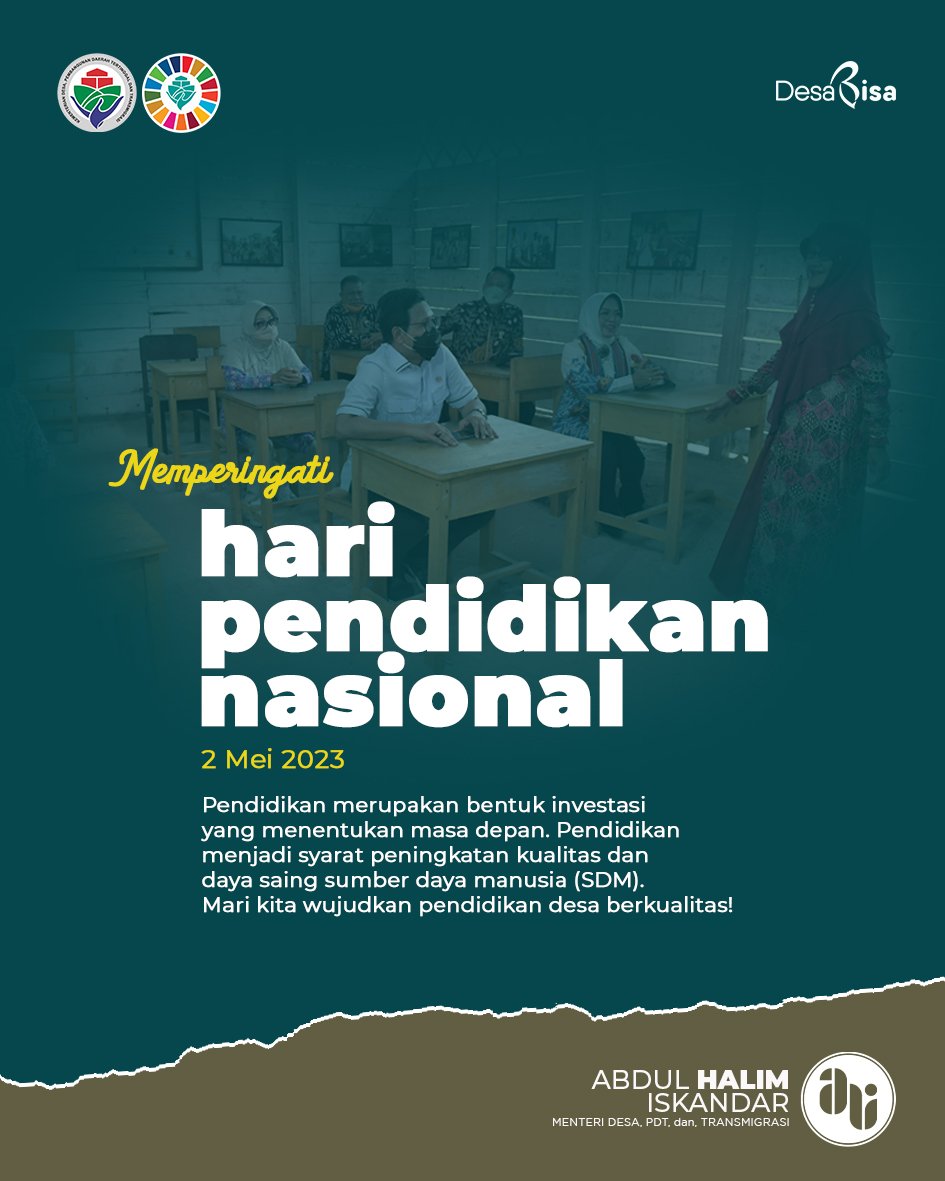 Pendidikan merupakan bentuk investasi yang menentukan masa depan. Pendidikan
menjadi syarat peningkatan kualitas dan daya saing sumber daya manusia (SDM).
Mari kita wujudkan pendidikan desa berkualitas!
#Hardiknas2023