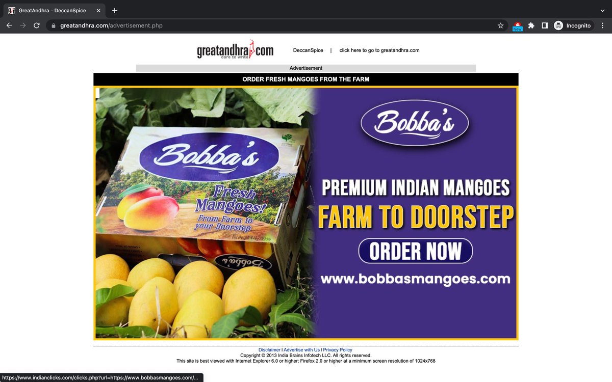 IndianClicks's tweet photo. Savor the sweetness of premium Indian mangoes at their finest with #Bobbas Premium Indian Mangoes, Landing Page Ads are now on a Popular Website @greatandhranews.
Now directly from Farm to your doorstep.🥭🌳😋
Order Now🥭➡️https://t.co/hx2xDASvxV
#BobbasMangoes #PremiumMangoes #IndianMangoes #FarmMangoes #HomeDelivery #IndianInUSA