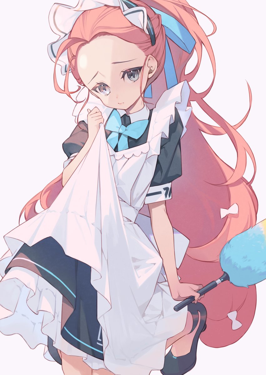 1girl solo apron maid long hair maid headdress bow  illustration images