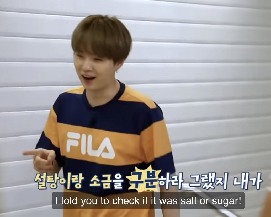 syublight's tweet image. when they tried the salt and sugar i could only think of this iconic run bts moment
