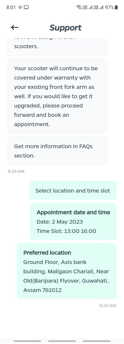 rishabhsinghvi's tweet photo. @OlaElectric @bhash very poor after sales service by Ola. I appointment for frok change is for today. But after reaching service center they told me that no service person available and also tools for 1 week. Why ola not infrom me https://t.co/UtxXViJoDn