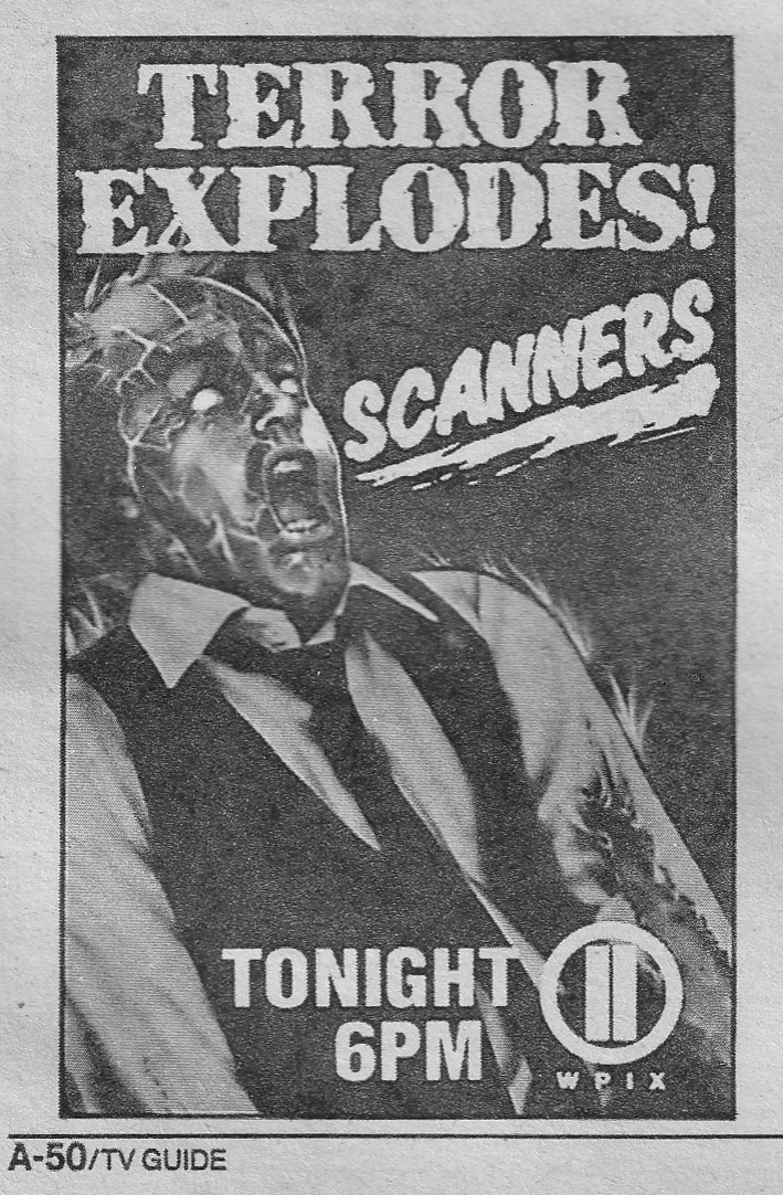 sunday march 2nd 1986, channel 11wpix ad for 'scanners' in tv guide.