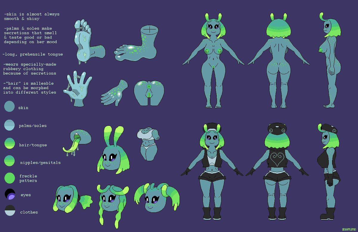 napplepies's tweet photo. Hello to all the new followers! It's fortuitous that you've showed up because I've just finished an OC to help link a pretty face to my account: Glossia the alien delivery girl #OC #nsfw #feet https://t.co/7ocjeIXUQ1