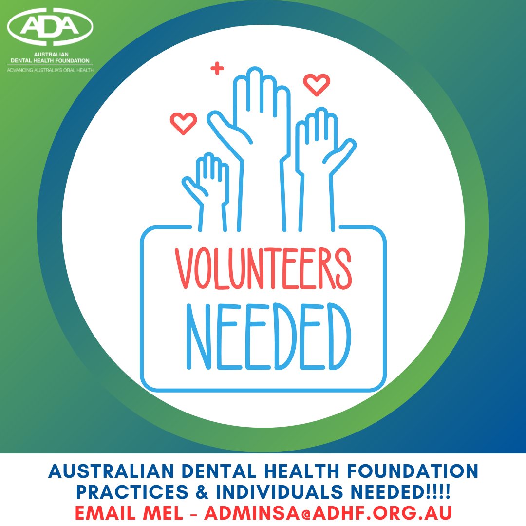 The Australian Dental Health Foundation encourages you &amp; your staff to give back to the community.
Many Australians can't access the dental care that they require.
Practices &amp; individuals needed!
Email Mel at adminsa@adhf.org.au to register.