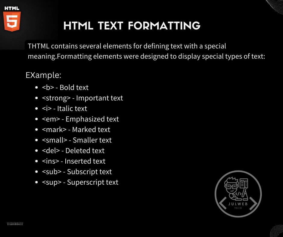 JulwebTech's tweet image. HTML Text Formatting Part-1
#html
Our Community Group: facebook.com/groups/4657258…
Our FB Page: facebook.com/JulwebTech/
Instagram: instagram.com/julwebtech/
Our YouTube Channel: youtube.com/channel/UCFYbc…
Twitter:
LinkedIn: linkedin.com/in/julwebtech/