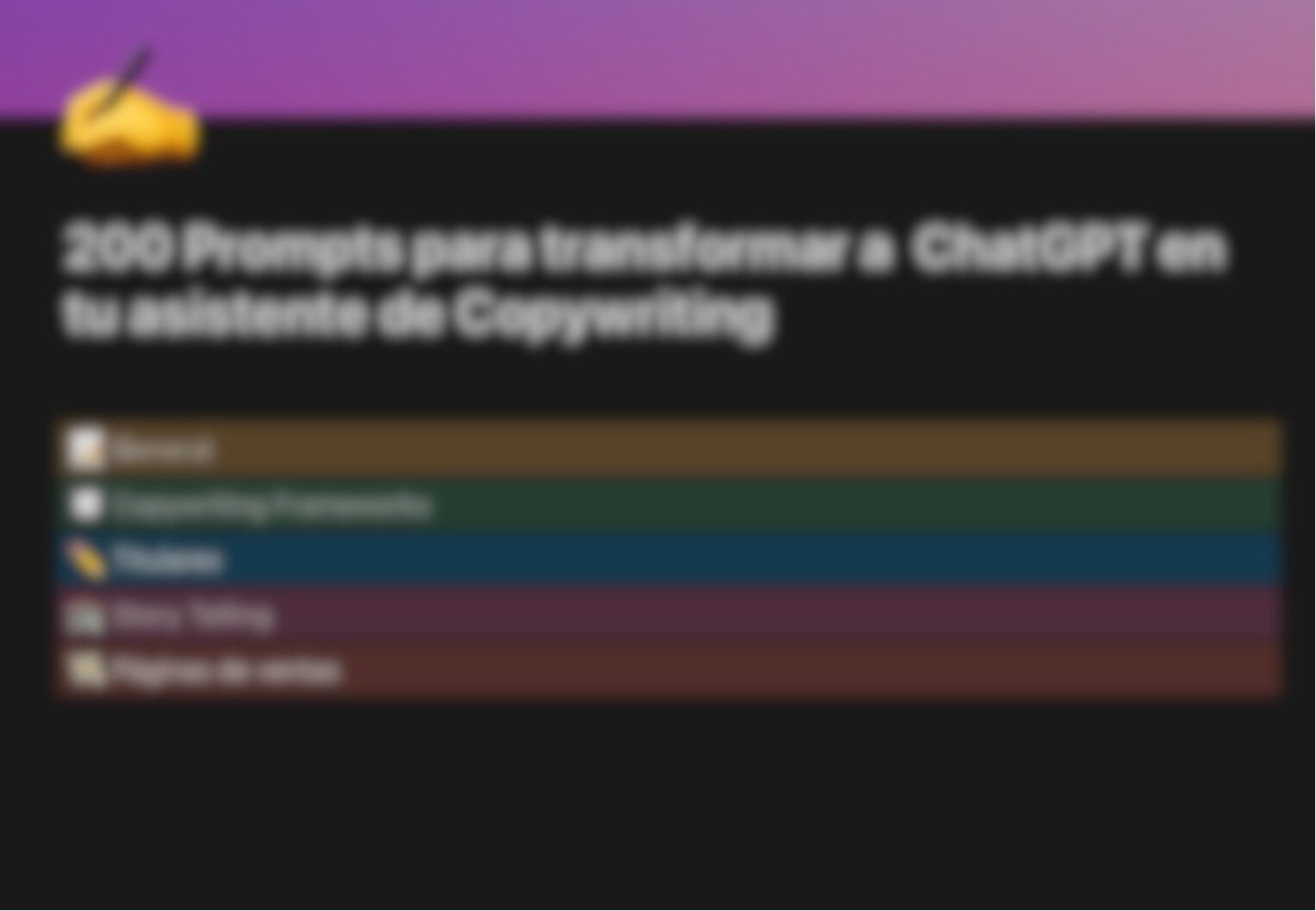 Lina_CS2Gamer's tweet image. ¿Sabías  que ChatGPT puede ser tu Coach de Copywriting?

Por eso he recopilado más de 200 prompts para aprender todo sobre:

Teoría de Copywriting
Storytelling 
Marcos
Titulares
CTA

Para obtenerla gratis:
👉 Seguirme
👉 Rt + Like 
👉 Comenta “200 “