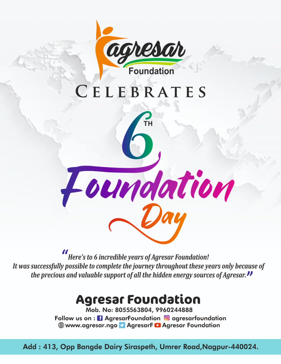 AgresarF's tweet photo. It is your faith and believe in us that has helped us achieve so much in these 6 years. Thanking all our Supporters, our Volunteers, our well-wishers and the people who encourages us.
HAPPY 6th FOUNDATION DAY to AGRESAR FOUNDATION ❤️🥳
~ Team Agresar Family 🌟

#Foundationday https://t.co/XFeZNyBGNQ