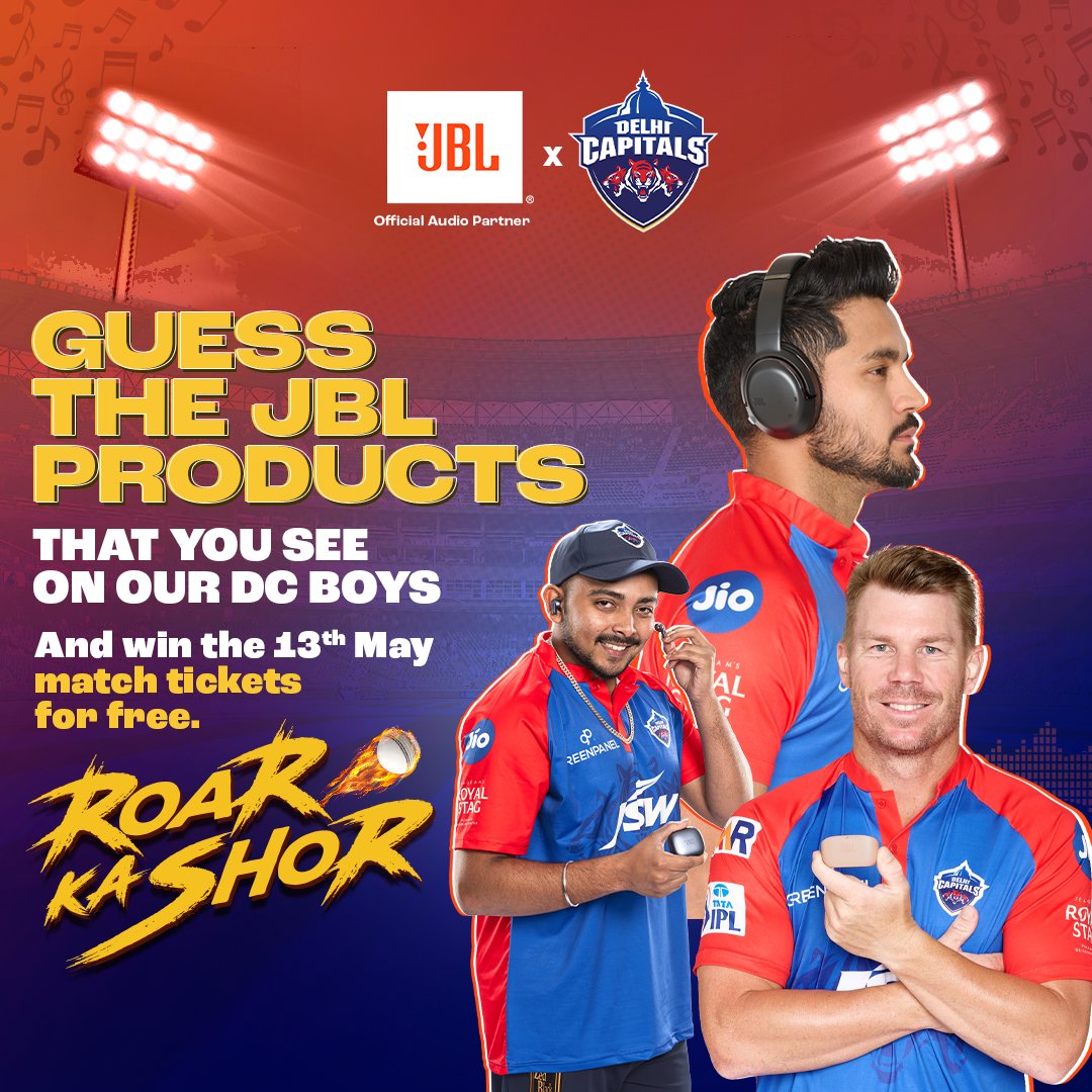JBLSoundIn's tweet photo. #Contest 
Please RT!
YOUR 🎟️#FreeTickets 🎟️FOR THE 13th MAY MATCH @ Arun Jaitley Stadium ARE HEREEE 🔥🎉

#JBLxDC #JBLGiveaway #ContestAlert #JBL #CricketLovers #DelhiCapitals https://t.co/Am6EspfMwP