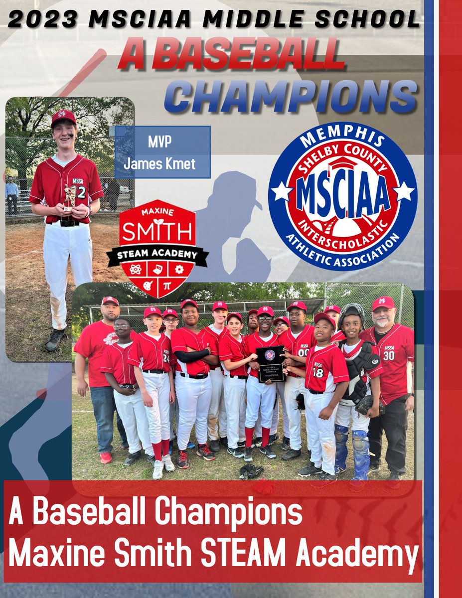 Congratulations to the Maxine Smith STEAM Academy Knights on winning the 2023 MSCIAA Class A Baseball Championship! James Kmet was named MVP. @STEAMemphis