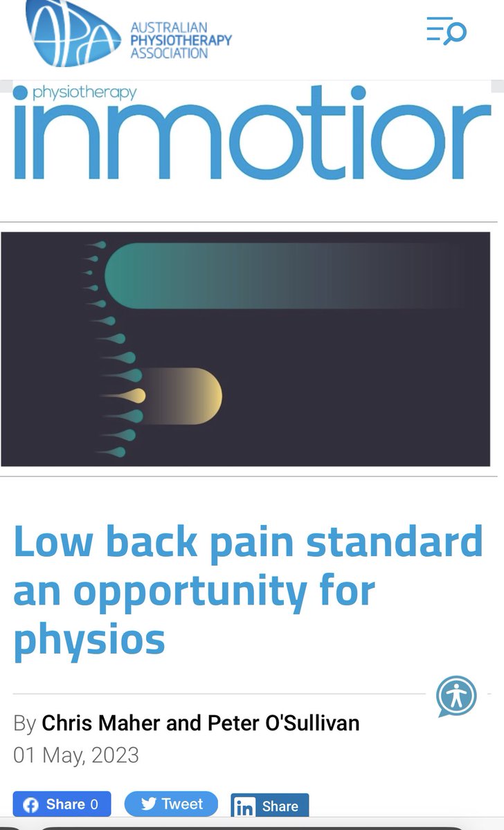 Low back pain standard - a roadmap for better care for people with low back pain @ACSQHC @CGMMaher @apaphysio australian.physio/inmotion/low-b…