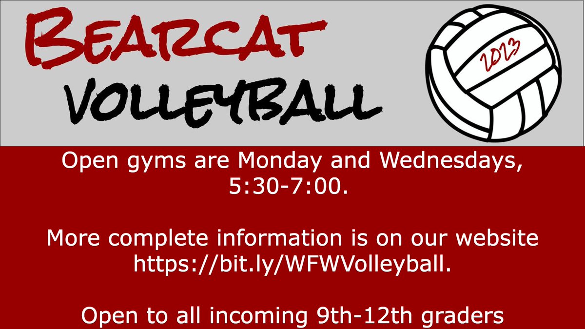 WFWVolleyball's tweet photo. Nice job tonight, Bearcats!  Don't forget to sign up for camp!  The information is on our website -  https://t.co/qCJ1chz8lM under the 'Summer Camp '23 Info' section. https://t.co/Fih527ZL6r