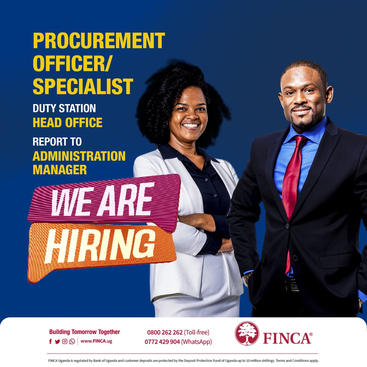 📣 JOB ALERT 📣
We're seeking a Procurement Officer to join our team. If you're interested, visit finca.ug/jobs/ps/ for more details.

#procurementjobs #Uganda #jobsearch #BuildingTomorrowTogether