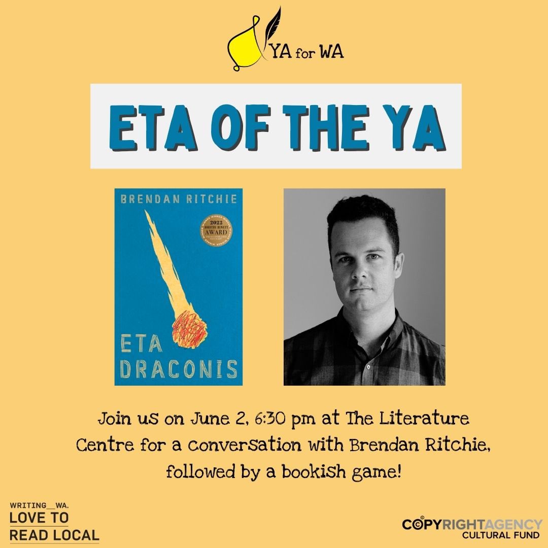 YA for WA (@yaforwa) on Twitter photo We are so excited to be celebrating Love to Read Local Week 2023 with Brendan Ritchie! 🎉✨
Brendan will be in conversation about his new release, ETA DRACONIS with Bianca Breen, then we'll be playing a bookish game 🙌
Free but please RSVP: bit.ly/3Lqbidv We are so excited to be celebrating Love to Read Local Week 2023 with Brendan Ritchie! 🎉✨
Brendan will be in conversation about his new release, ETA DRACONIS with Bianca Breen, then we'll be playing a bookish game 🙌
Free but please RSVP: bit.ly/3Lqbidv