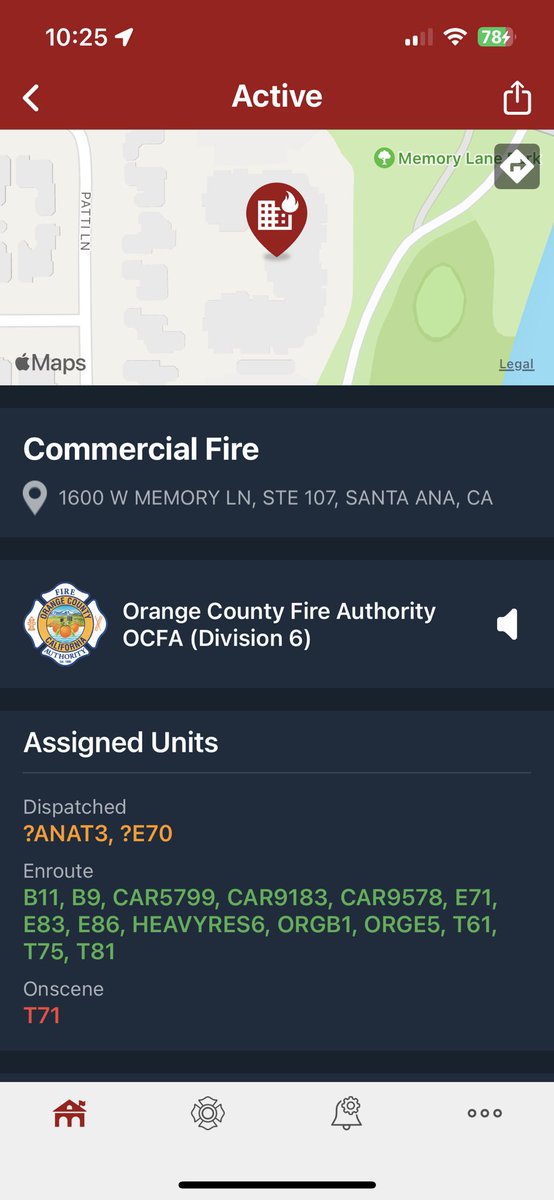 Mattflower1223's tweet photo. @OC_Scanner @AlertsSocal ORCO truck 71 on scene to a vehicle into structure @ 1600 W Memory Lane. Truck 71 advising one patient possibly trapped in the vehicle. This will be #MemoryIC on 4N https://t.co/Y0oUSKGvqO