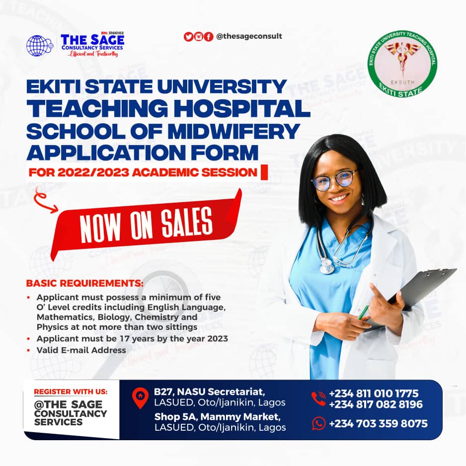 ARE YOU INTERESTED IN MIDWIFERY?

THE ADMISSION SCREENING EXERCISE FOR THE 2022/2023 SESSION IS NOW IN PROGRESS.

Hurry now, and obtain your form with us by clicking  wa.me/+2347033598075 to communicate with us.

#OYINBO
#THESAGECONSULTANCYSERVICES 
#DISTANCEISNOTABARRIER