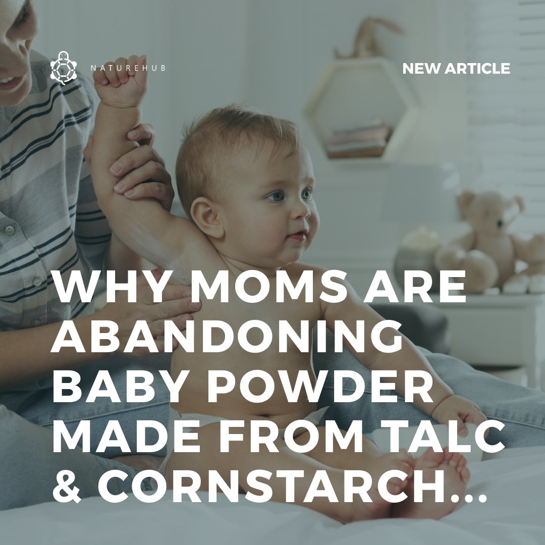Why are so many moms switching to natural alternatives for baby powder? Find out in this article from NatureHub, which explains why traditional powders made from talc or cornstarch may not be the best option for your little one's delicate skin. #babypowder #naturalalternatives