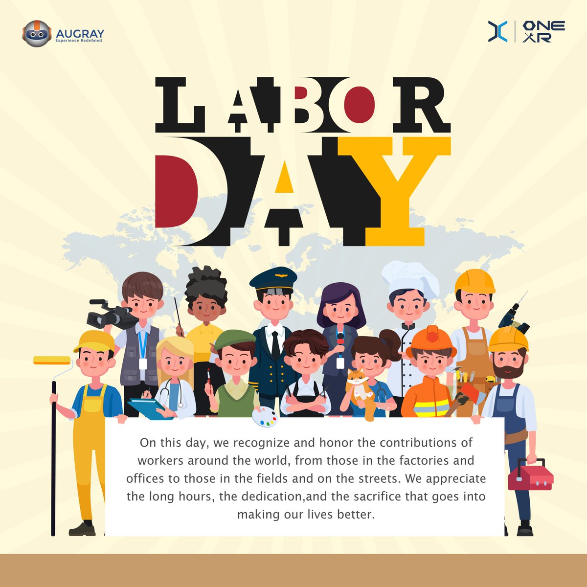 AugrayXr's tweet photo. Labour Day is a time to recognize the tireless efforts of workers everywhere and to acknowledge the importance of fair working conditions and workers' rights.

 #labourday #mayday2023 #augray #respect #onexr https://t.co/IUaKMaV8uA