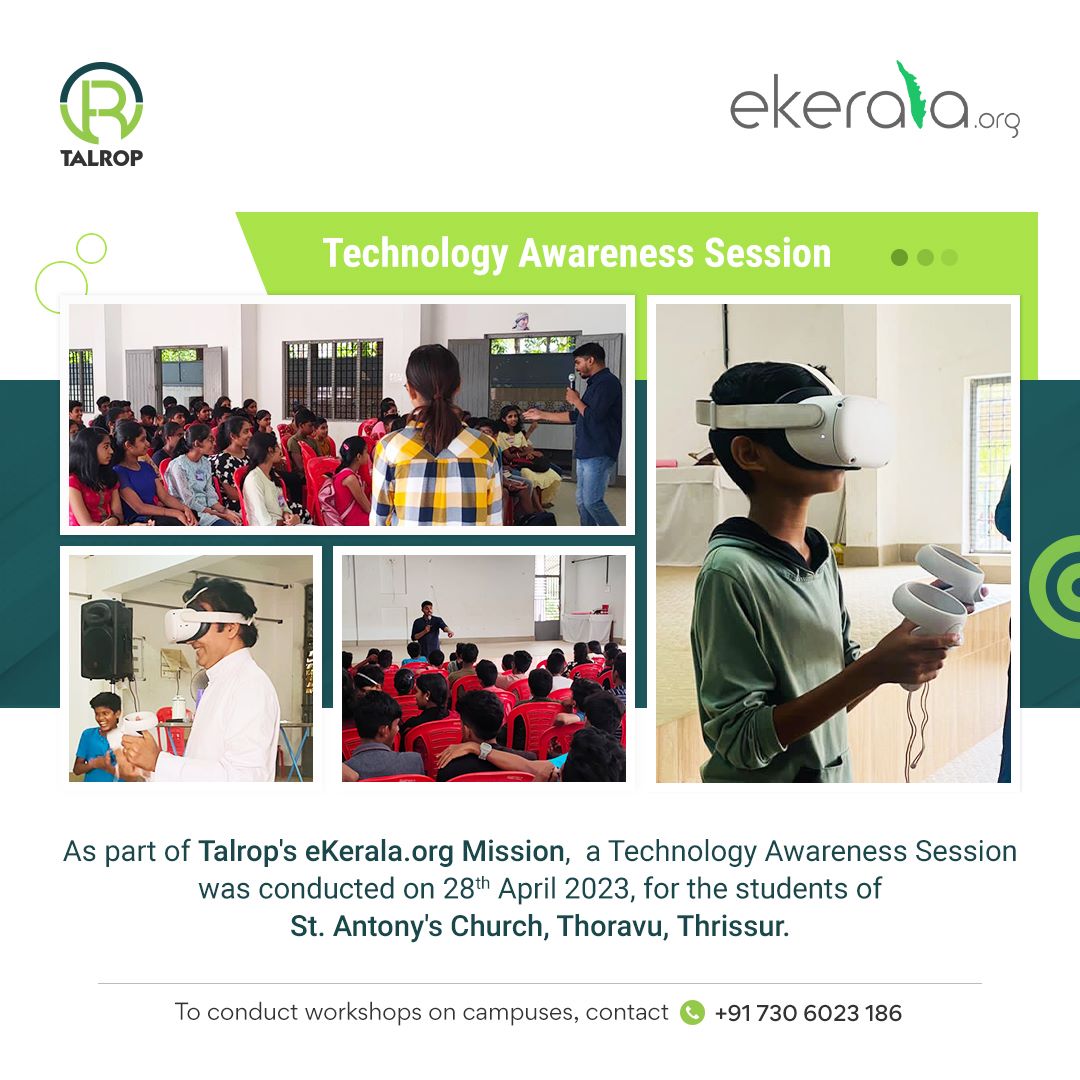 talropworld's tweet photo. As part of Talrop's https://t.co/Q4HntVwU9p Mission, a Technology Awareness Session was conducted on 28th April 2023, at St. Antony's Church, Thoravu, Thrissur. 

#Talrop #Workshop #eKeralaMission https://t.co/tsuSM7D2q8