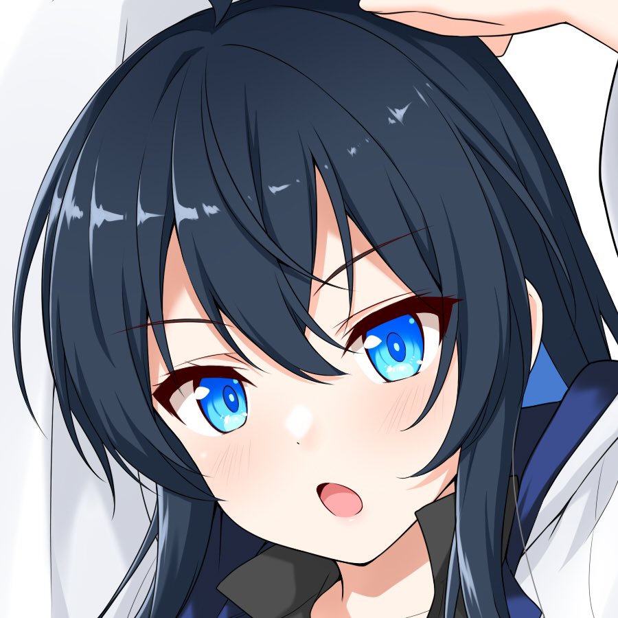 1girl blue eyes solo long hair open mouth looking at viewer black hair  illustration images