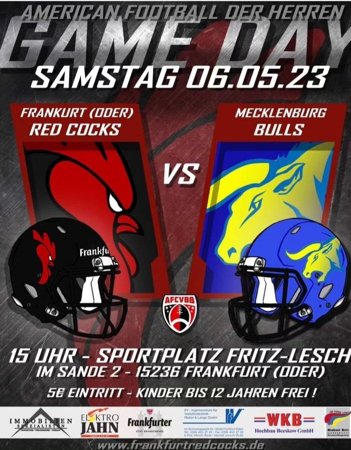 Sportradio_FFO's tweet photo. #AFCVBB #AMERICANFOOTBALL #FRANKFURTREDCOCKS #FRANKFURTODER #BRANDENBURG
Wir begrüßen die Mecklenburg Bulls aus #schwerin. Ihr könnt euch auf die leckeren #RedCocks Burger freuen. 🗣️ Kommt vorbei und unterstützt uns wieder lautstark. https://t.co/uAiyQETPKS