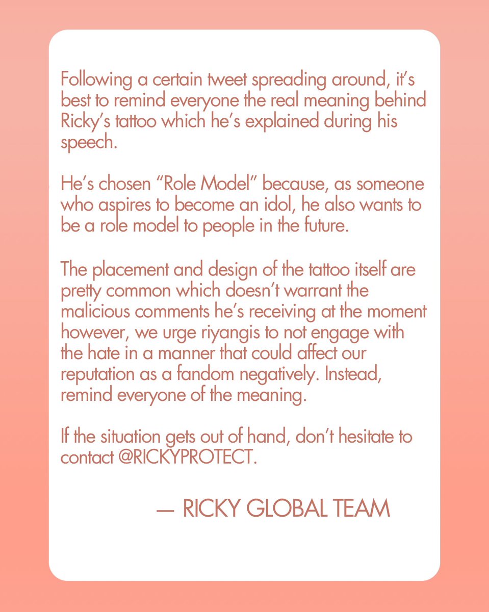 RICKYGLOBAL_'s tweet photo. ❕Regarding Ricky’s tattoo and the comments he’s receiving. https://t.co/AbsUJXJ67g