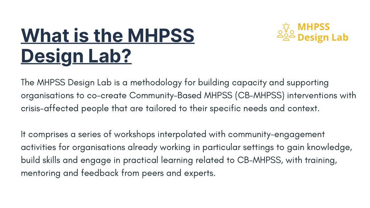 MHPSSDesignLab's tweet image. Here is a 🧵with a few Frequently Asked Questions about the MHPSS Design Lab 👇🏽which launches its first pilot today in #SriLanka
What is the @MHPSSDesignLab?
What is Community-Based MHPSS?