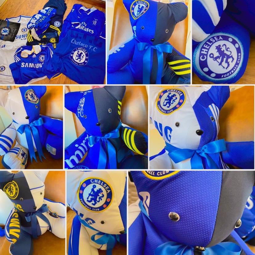 Favourite football kits into memory bears ⚽️ There are 5 large bears here all made from football tops. I’ve made sure that each one has a badge and that all the features appear ❤️ #earlybiz #ad #memes #elevenseshour #ukmakers #football