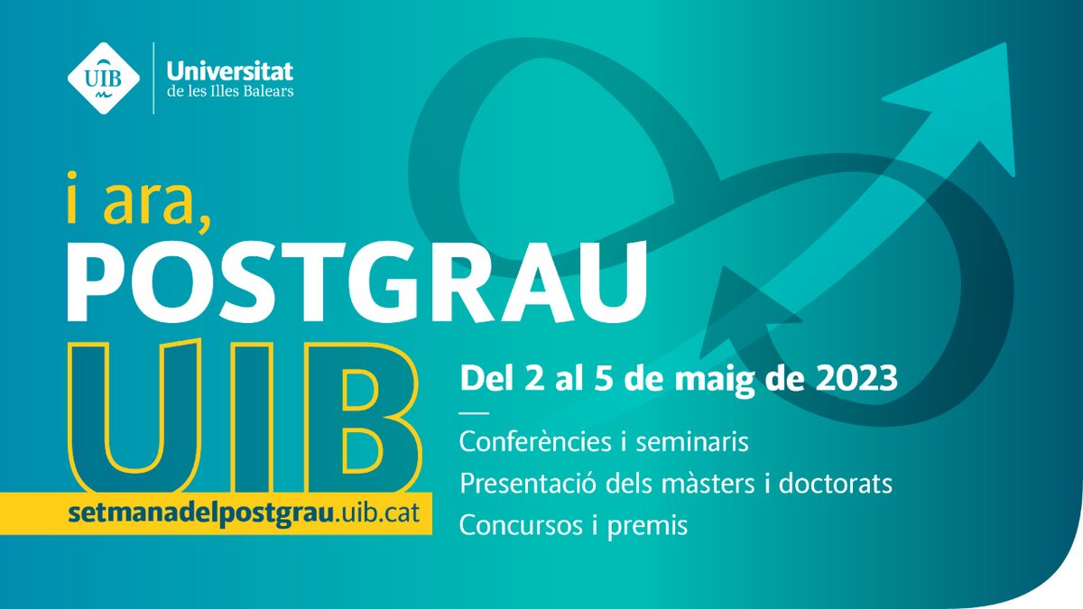 UIBuniversitat's tweet photo. 🤔 No saps quin #postgrau fer? Aquesta setmana podràs resoldre tots els teus dubtes! ⬇️

📢 Avui comença la Setmana del @PostgrauUIB!
🔗 https://t.co/VMkNZjh8uM

📢 A més, a partir d'avui també pots fer la #preinscipció als estudis de #màster!
🔗 https://t.co/dM35TdqEOn https://t.co/9Nim9FSWU3