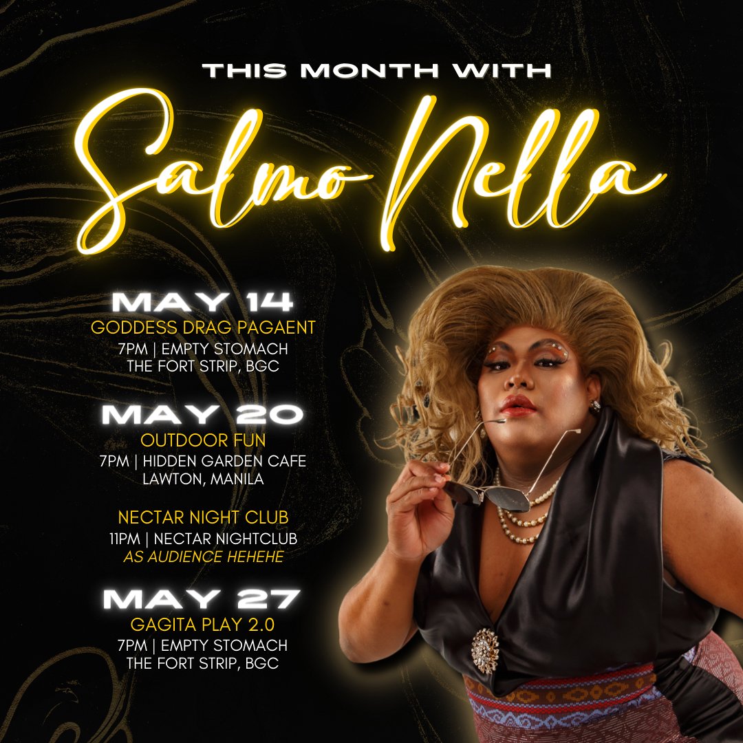 getsalmonella's tweet photo. Catch me at these shows! See you! 💕
#SalmoNella #drag #dragartist #dragqueen #PinoyDrag #PinoyDragQueen #SupportLocalDrag #HausofGagita https://t.co/Oqf0BBQzdm