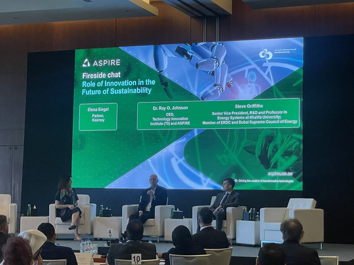 Attending ‘The Role of #Innovation in the Future of #Sustainability’ with Dr Ray O Johnson, CEO of TII &amp; Aspire, Dr Steve Griffiths SVP R&amp;D at KUST, Elena Siegel, Kearney kicking off the discussions. #COP28UAE