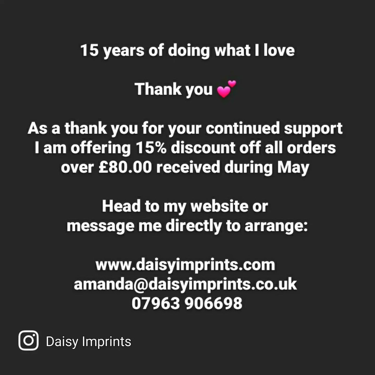 I'm celebrating 15 years of Daisy Imprints 🎉 Thank you to everyone who has ordered from me over the last 15 years and for all the recommendations and support. Huge thanks to Alexander and also @rebeccalawleysilver for sticking by me from that very first bangle 💕
#silverimprints