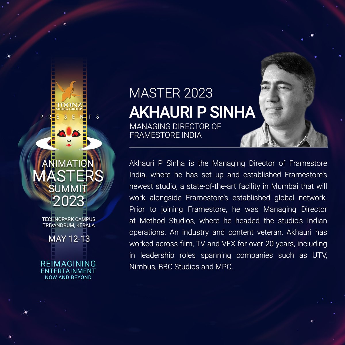 We are pleased to introduce Akhauri P Sinha, our next master. Listen to him at the Animation Masters Summit 2023.
Register here: animationsummit.in/ams-2023-regis…
#AMS2023 #animation #summit #master #legend #RegisterNow #toonzanimation #toonzmediagroup #toonzentertainment