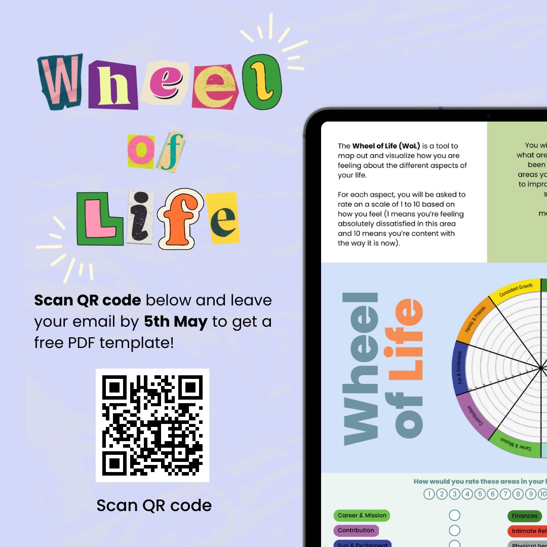 sapotapp's tweet photo. We are thrilled to share with you one of our favorite tool - the Wheel of Life! To help you get started, we're giving away a free PDF template. Just scan the QR code on the last page or leave your email in the link below

https://t.co/rf8EV08eeH

#MentalHealthAwarenessMonth https://t.co/gsNRvt8Kqc
