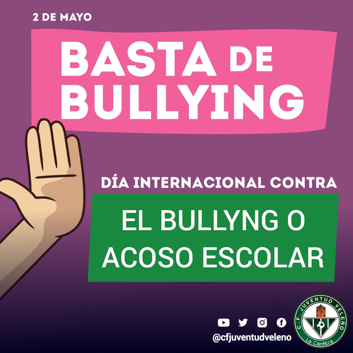 cfjuventudv's tweet photo. "Al escribir la historia de tu vida, no dejes que nadie más sostenga el lápiz"
🛑NO AL BULLYING🛑
#somoslaCantera 
#CanteraVeleña 
#ilusionverdiblanca 
#juventudveleño 
#NoAlBullyng https://t.co/sOMZmJVod0